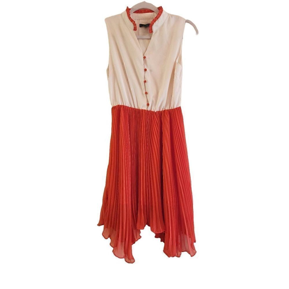 Zoe Ann silk pleated skirt button top color block dress size medium